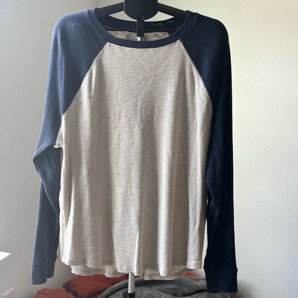 Mens Lucky Brand Baseball Raglan Long Sleeve Tee Gray/Black Size XL - Picture 1 of 4
